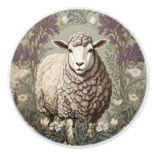 Elegant Sheep Lavender Flower Background Ceramic Knob