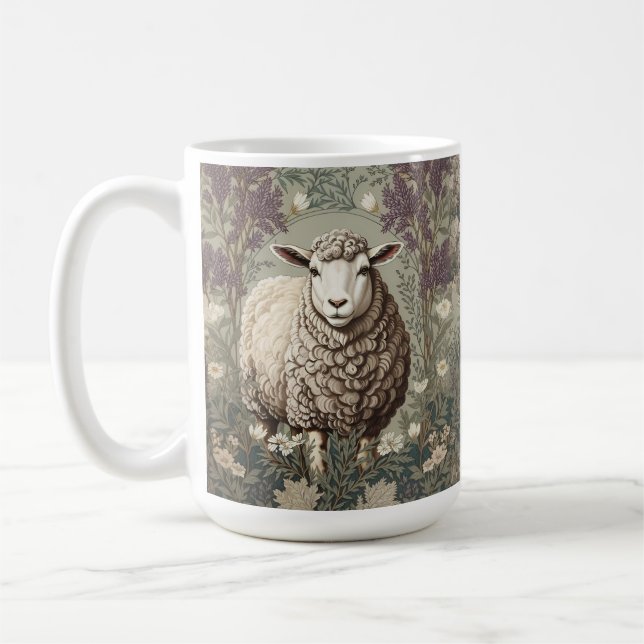 Elegant Sheep Lavender Flower Background Coffee Mug (Left)