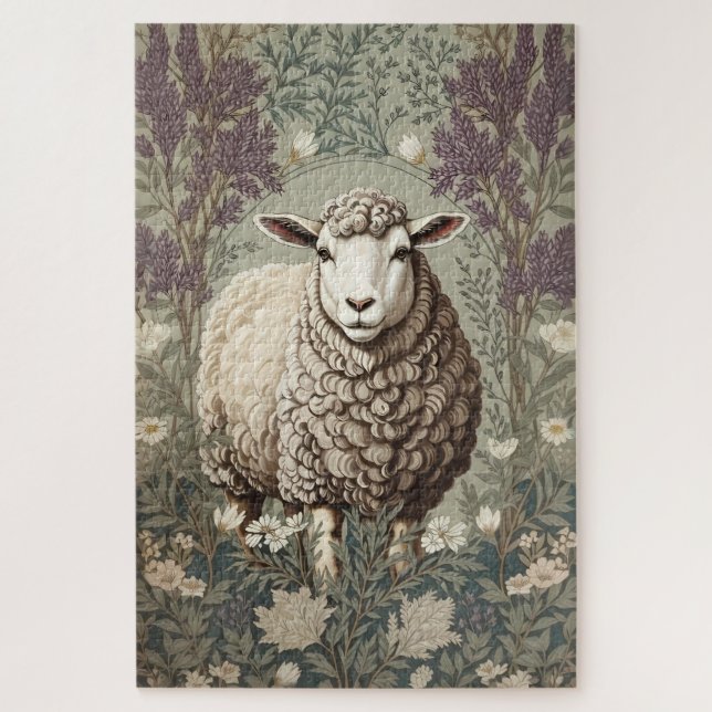 Elegant Sheep Lavender Flower Background Jigsaw Puzzle (Vertical)