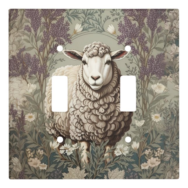Elegant Sheep Lavender Flower Background Light Switch Cover (Front)