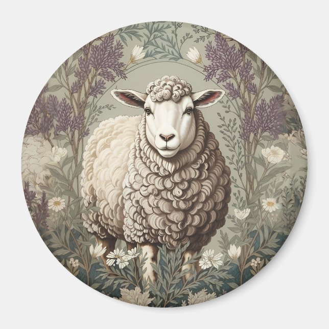 Elegant Sheep Lavender Flower Background Magnet (Front)