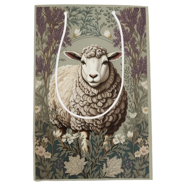 Elegant Sheep Lavender Flower Background Medium Gift Bag (Front)
