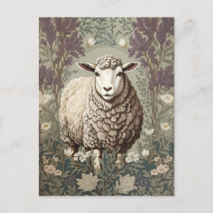Elegant Sheep Lavender Flower Background Postcard