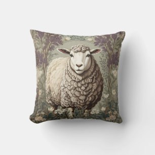 Elegant Sheep Lavender Flower Background Throw Pillow