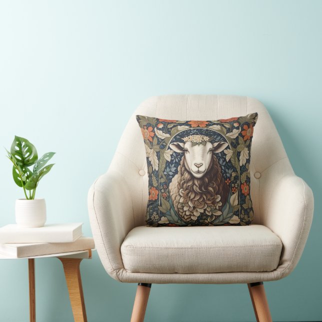 Elegant Sheep William Morris Floral Throw Pillow (Chair)