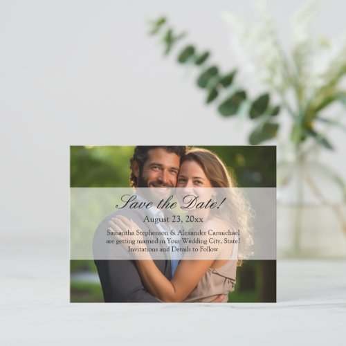 Elegant Sheer Overlay Photo Wedding Announcement Postcard