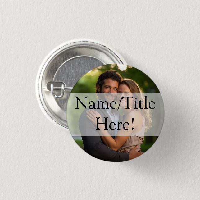 Elegant Sheer Overlay Photo Wedding Button (Front & Back)