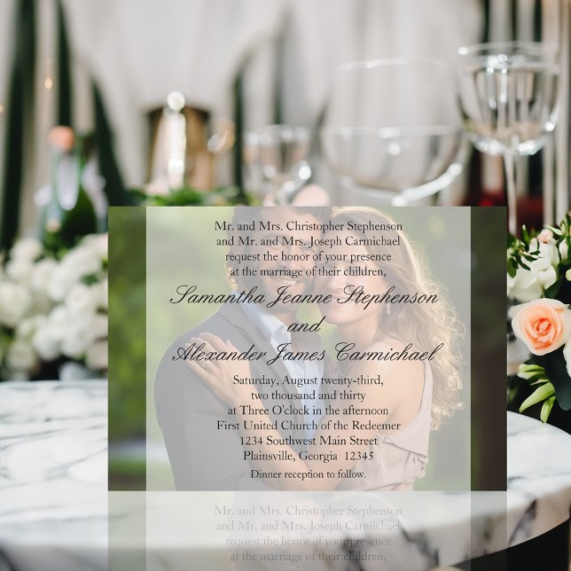 Elegant Sheer Overlay Photo Wedding Invitation (photo overlay wedding invitations)