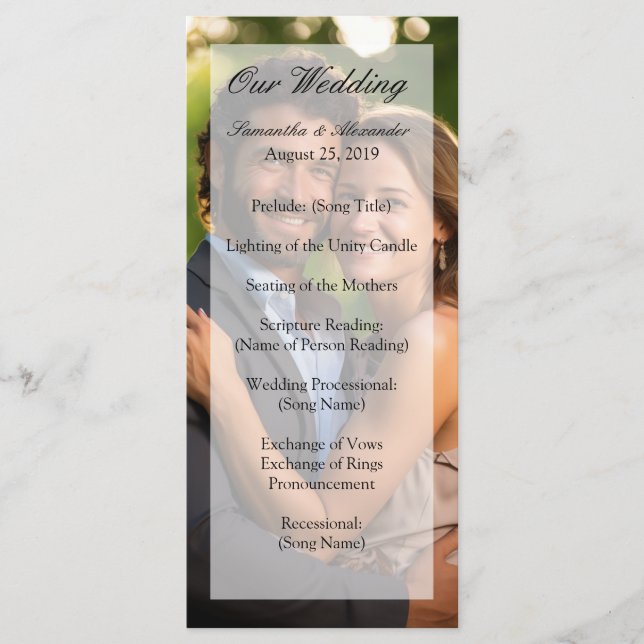 Elegant Sheer Overlay Photo Wedding Program (Front)