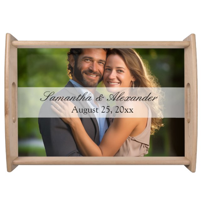 Elegant Sheer Overlay Photo Wedding Serving Tray (Front)