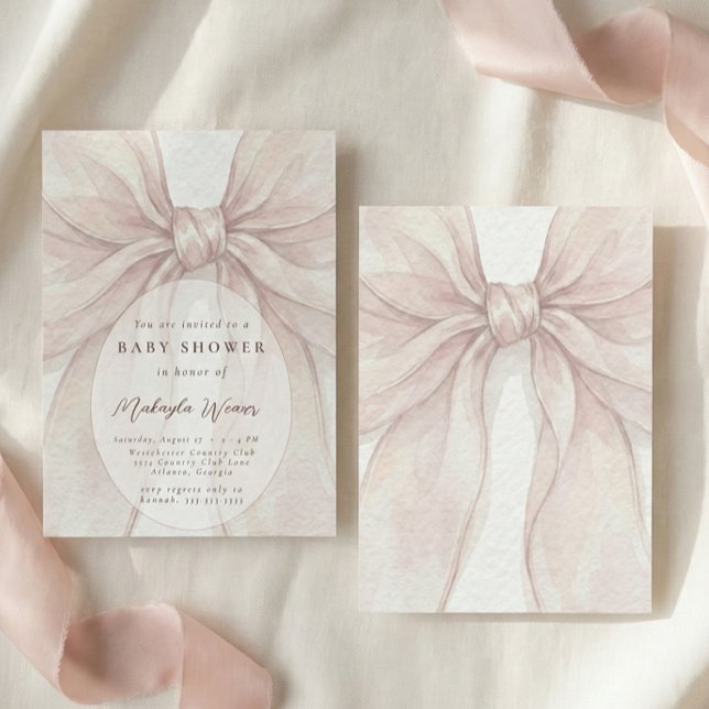 Elegant Sheer Pink Blush Bow Baby Shower Invitation (Creator Uploaded)