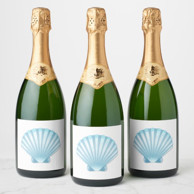 Elegant Shell Beach Blue Nautical Wedding Sparkling Wine Label (Bottles)