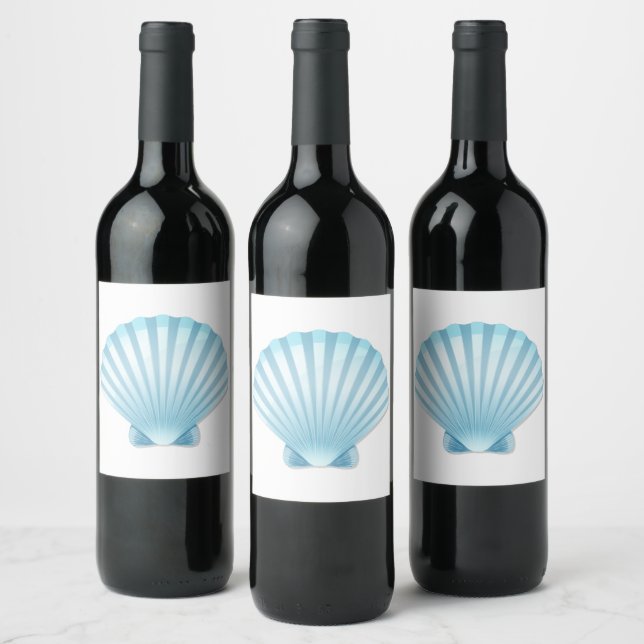 Elegant Shell Beach Blue Nautical Wedding Wine Label (Bottles)