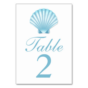 Elegant Shell Blue Nautical Beach Wedding Table Number