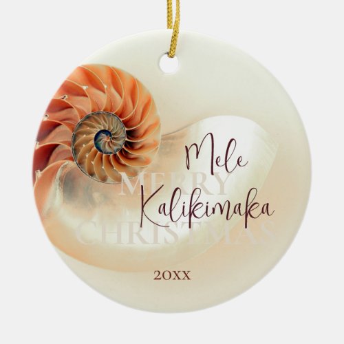 Elegant Shell Mele Kalikimaka  Family Photo Ceramic Ornament