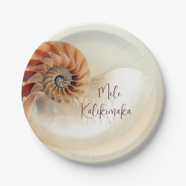 Elegant Shell Mele Kalikimaka | Family Photo Paper Plates (Front)