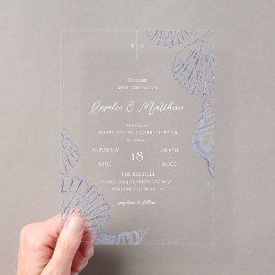 Elegant Shells Coastal Wedding Acrylic Invitations