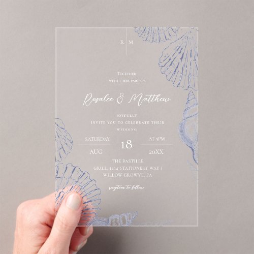Elegant Shells Coastal Wedding  Acrylic Invitations