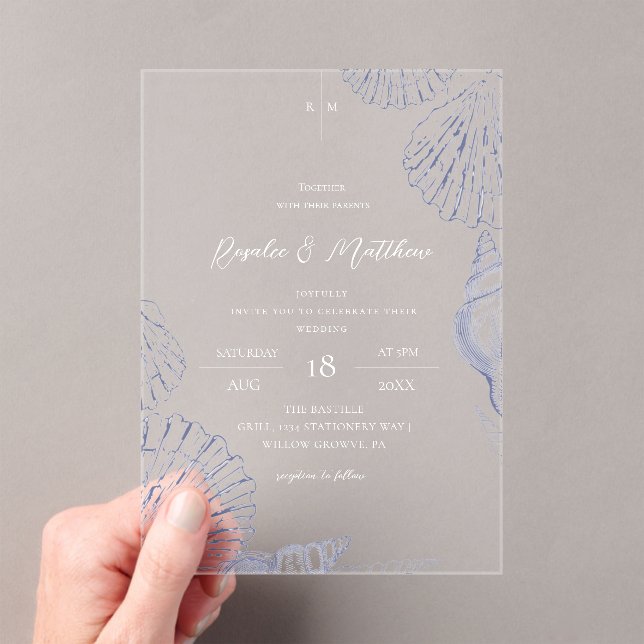 Elegant Shells Coastal Wedding  Acrylic Invitations (Insitu (Handheld))