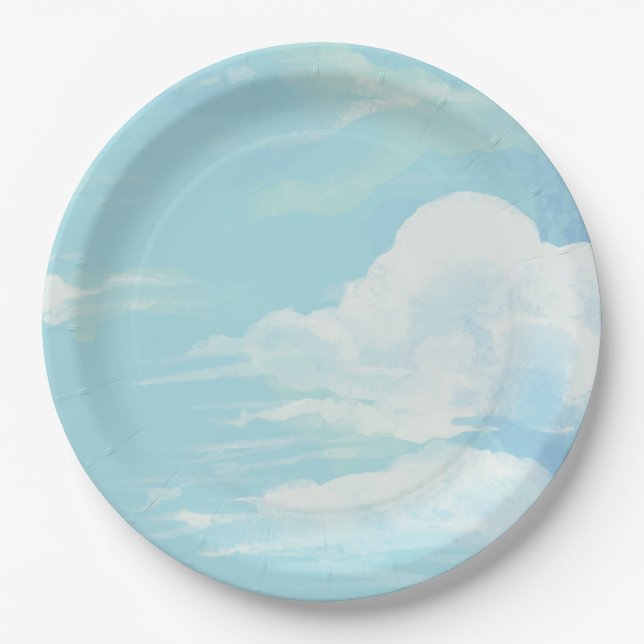 Elegant She's on Cloud 9 Blue Sky Bridal Shower Paper Plates (Front)