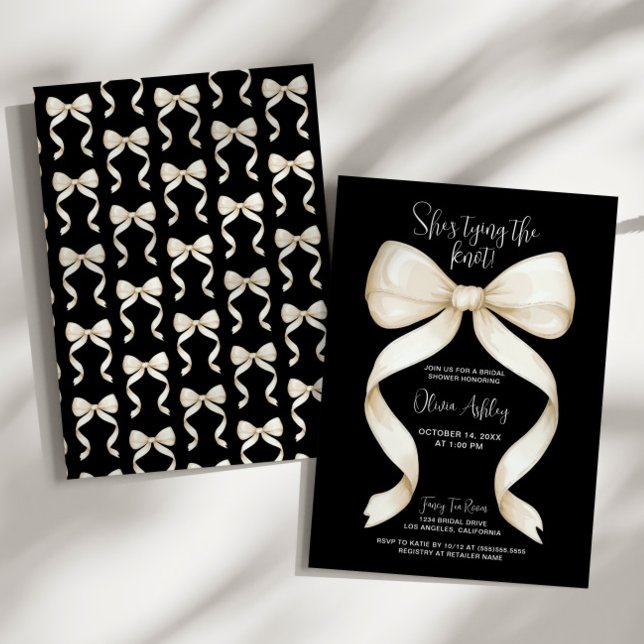 Elegant She's Tying the Knot Bow Bridal Shower Invitation (Creator Uploaded)