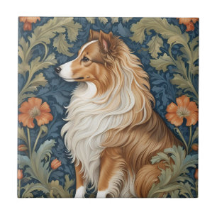 Elegant Shetland Sheepdog William Morris Inspired Ceramic Tile