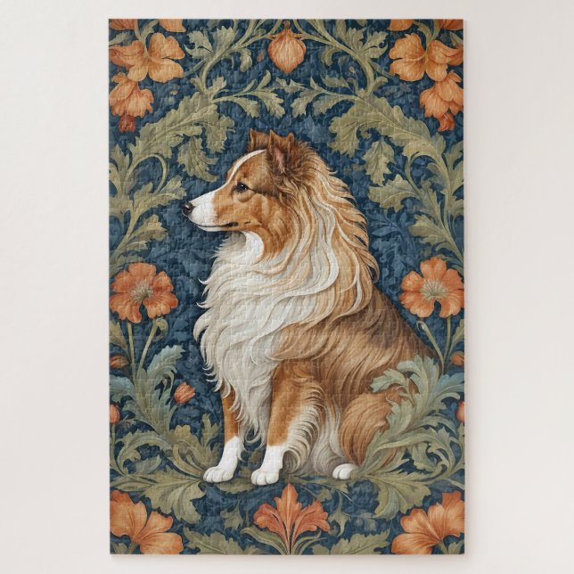 Elegant Shetland Sheepdog William Morris Inspired Jigsaw Puzzle (Vertical)
