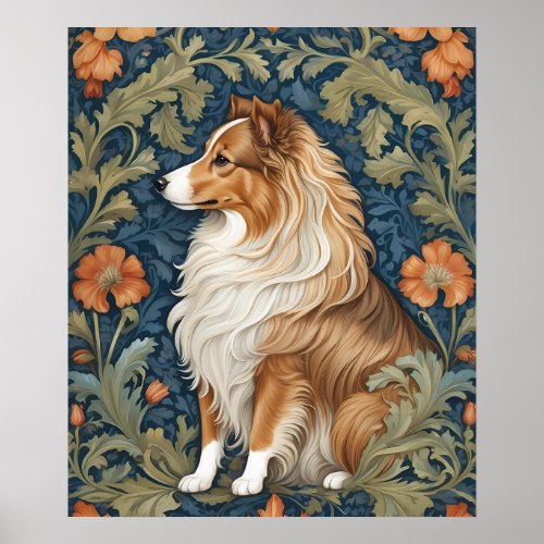 Elegant Shetland Sheepdog William Morris Inspired Poster