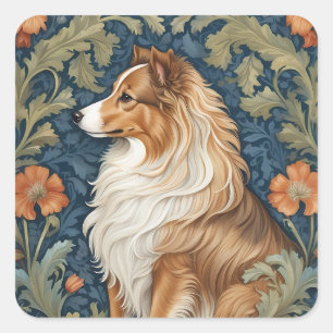 Elegant Shetland Sheepdog William Morris Inspired Square Sticker
