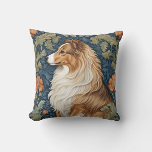 Elegant Shetland Sheepdog William Morris Inspired Throw Pillow