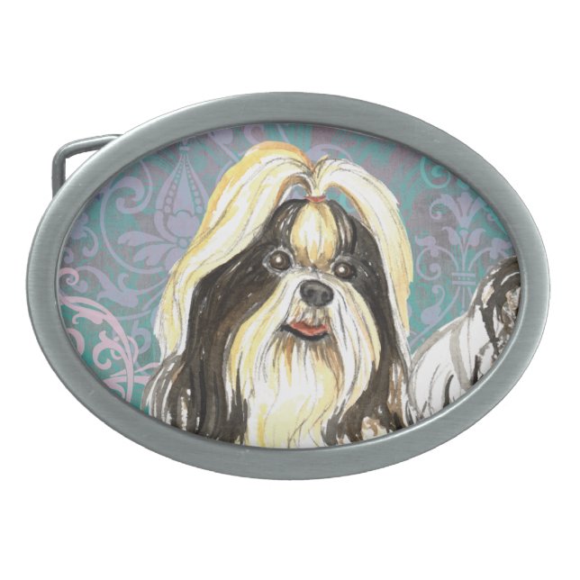Elegant Shih Tzu Oval Belt Buckle (Front)