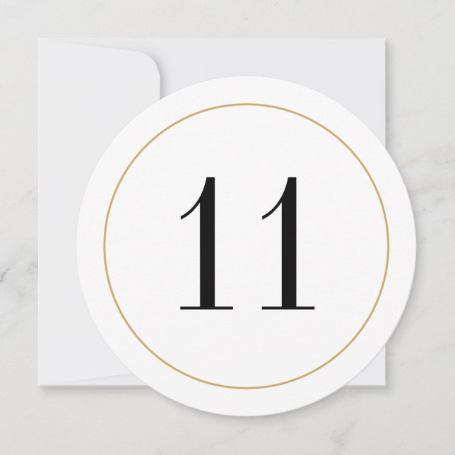 Elegant Shimmer Gold Circle Table Number 11 Card (Front)