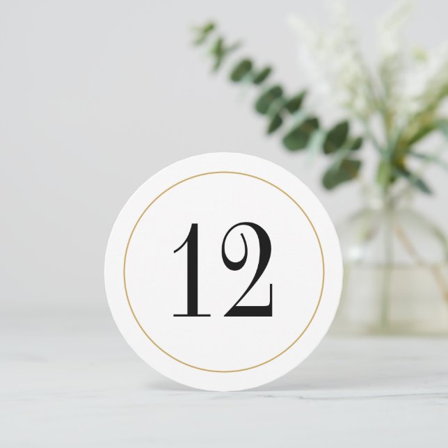 Elegant Shimmer Gold Circle Table Number 12 Card (Standing Front)