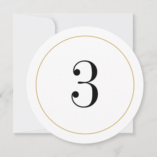 Elegant Shimmer Gold Circle Table Number 3 Card