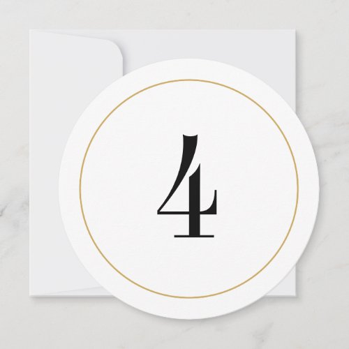 Elegant Shimmer Gold Circle Table Number 4 Card