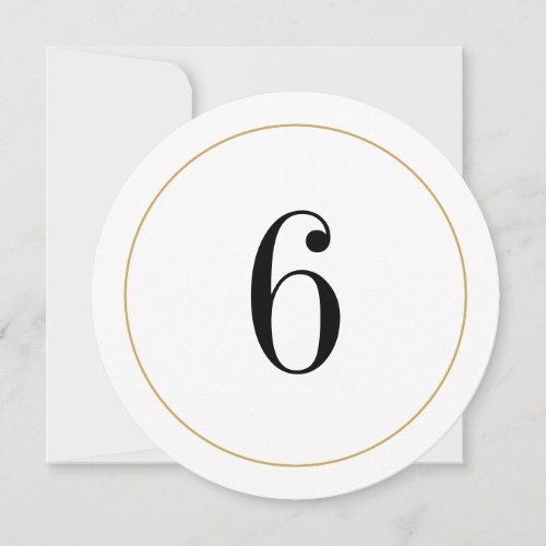 Elegant Shimmer Gold Circle Table Number 6 Card