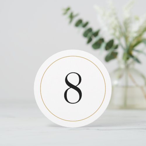 Elegant Shimmer Gold Circle Table Number 8 Card