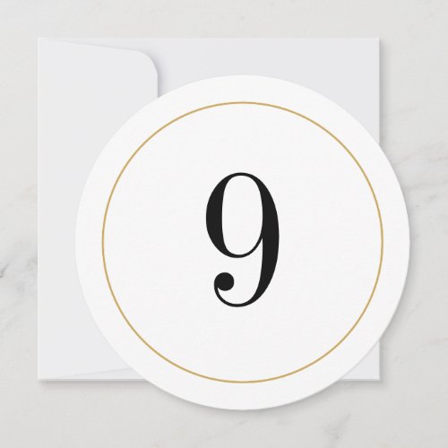 Elegant Shimmer Gold Circle Table Number 9 Card