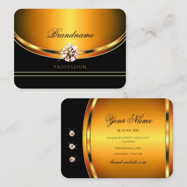 Elegant Shimmering Orange Black Sparkling Jewels Business Card (Front/Back)