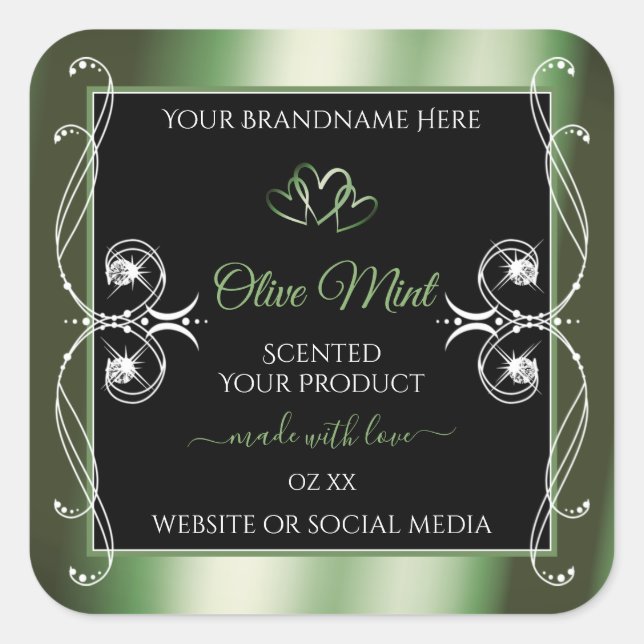 Elegant Shimmery Green Black Product Labels Jewels (Front)