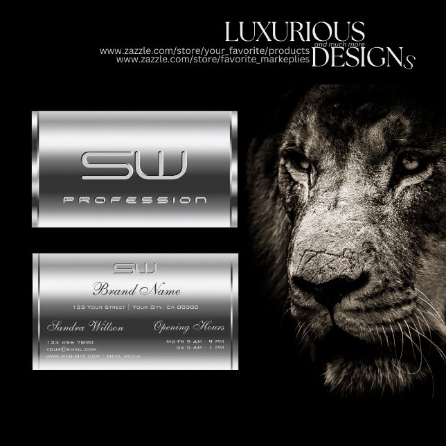 Elegant Shimmery Silver and Large 3D Initials Glam Business Card (Creator Uploaded)