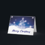 Elegant Shinny Christmas tree  Card<br><div class="desc">Elegant Shinny Christmas tree on dark blue night winter landscape with glittering stars</div>