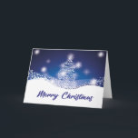 Elegant Shinny Christmas tree  Card<br><div class="desc">Elegant Shinny Christmas tree on dark blue night winter landscape with glittering stars</div>