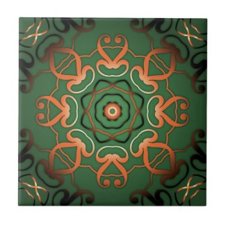 Elegant Shiny Bronze Ornate Filigree On Green  Ceramic Tile