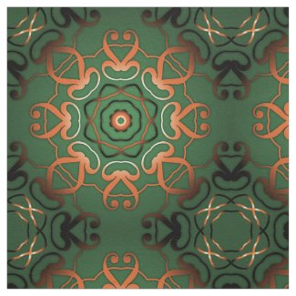 Elegant Shiny Bronze Ornate Filigree On Green Fabric