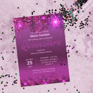 Elegant Shiny Chic Purple Modern Quinceañera Invitation