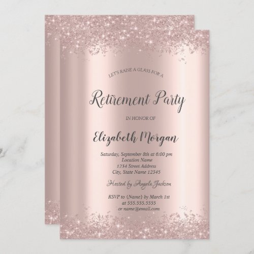 Elegant Shiny Confetti Rose Gold Retirement  Invitation