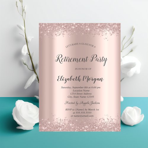 Elegant Shiny Confetti Rose Gold Retirement  Invitation