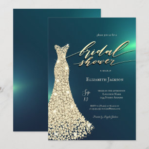 Elegant Shiny Dress Green Bridal Shower Invitation