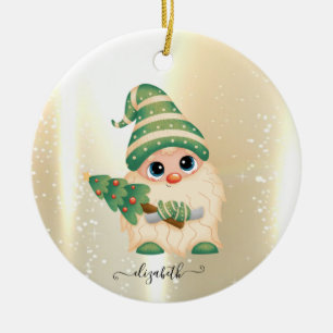 Elegant Shiny,Faux Gold,Cute Gnome Ceramic Ornament